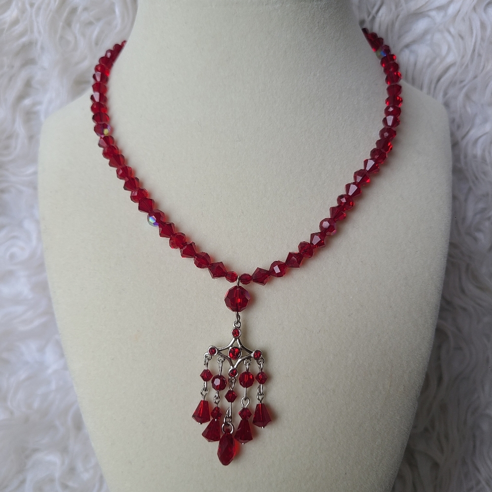 Rare Swarovski Red and Silver Necklace, Excellent Condition